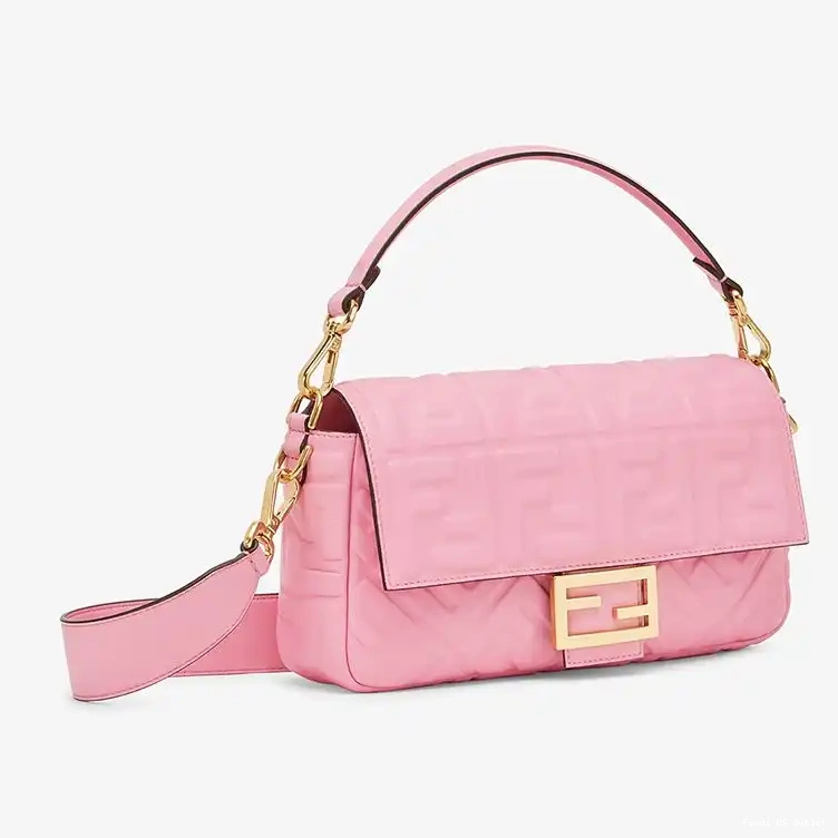 Cheap HOT FF In Fendi Bag Pink Medium Baguette Nappa Leather Motif 0612